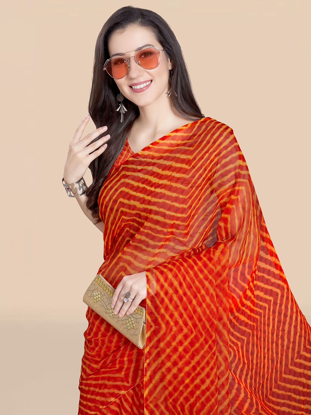 

Rani Saahiba Leheriya Poly Georgette Leheriya Saree, Orange