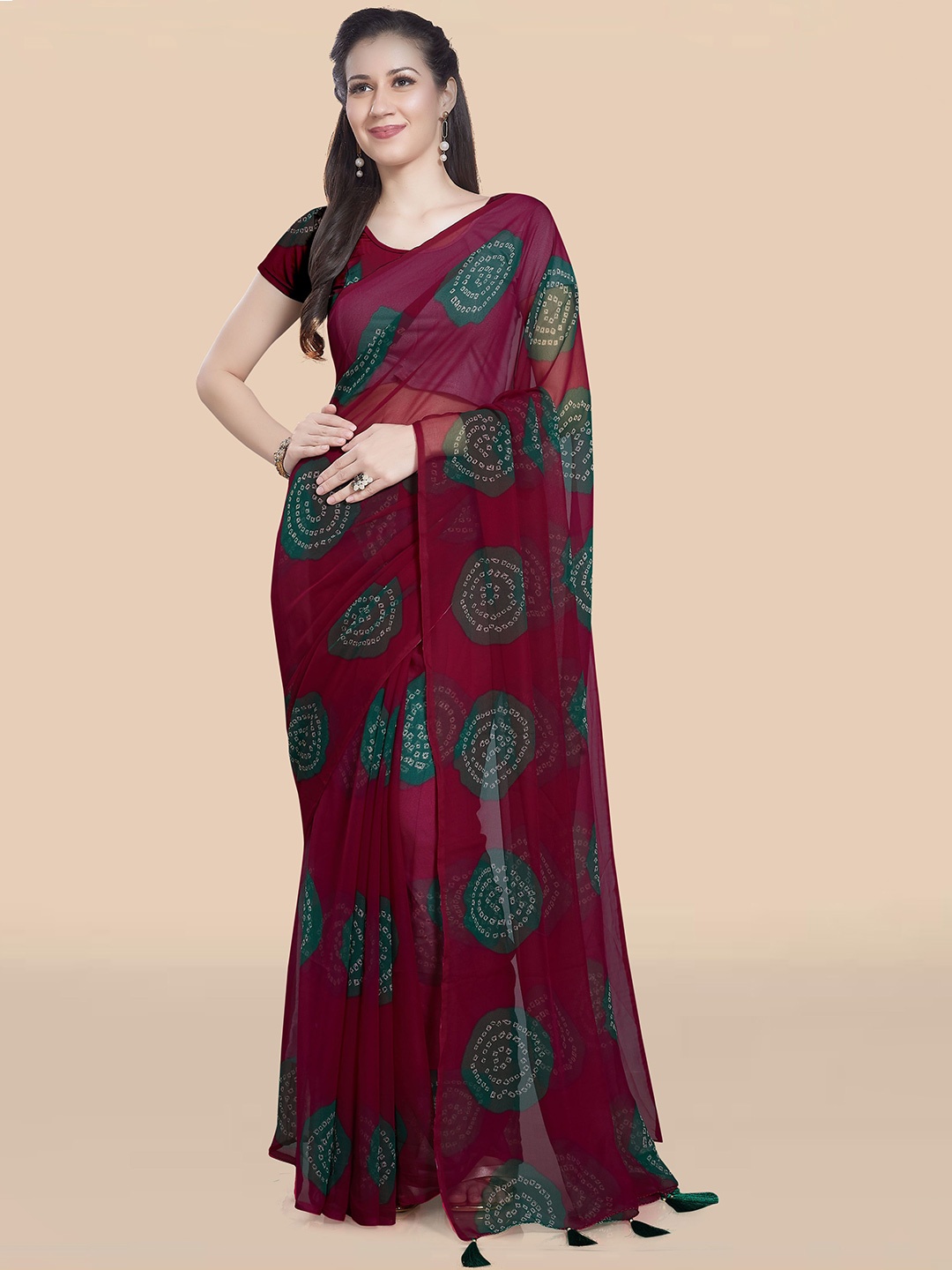 

Rani Saahiba Bandhani Poly Georgette Bandhani Saree, Burgundy
