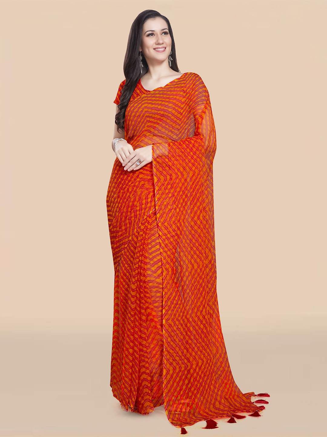 

Rani Saahiba Leheriya Poly Georgette Leheriya Saree, Orange