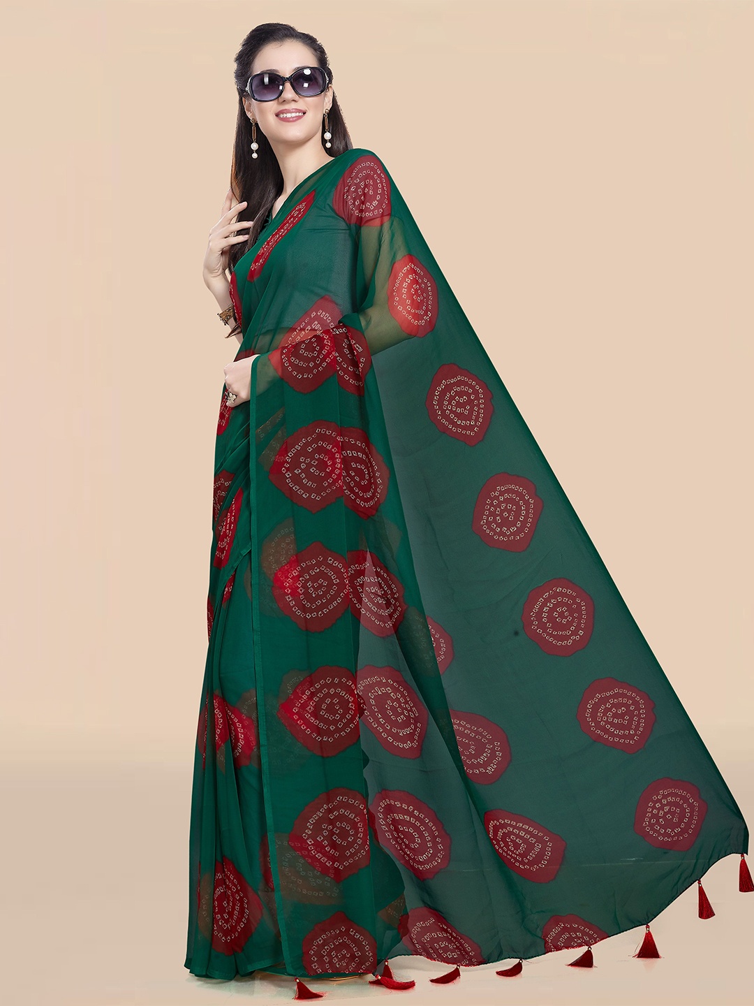 

Rani Saahiba Bandhani Poly Georgette Bandhani Saree, Green