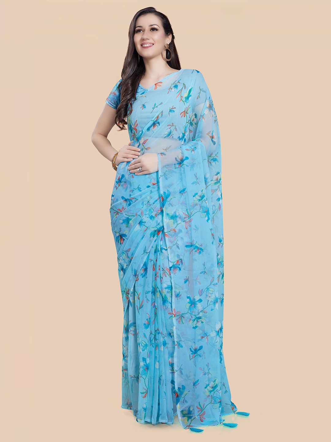 

Rani Saahiba Floral Poly Georgette Saree, Blue