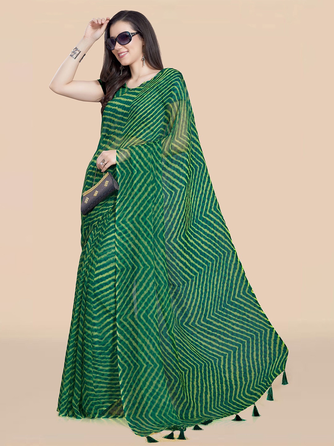 

Rani Saahiba Leheriya Poly Georgette Leheriya Saree, Green
