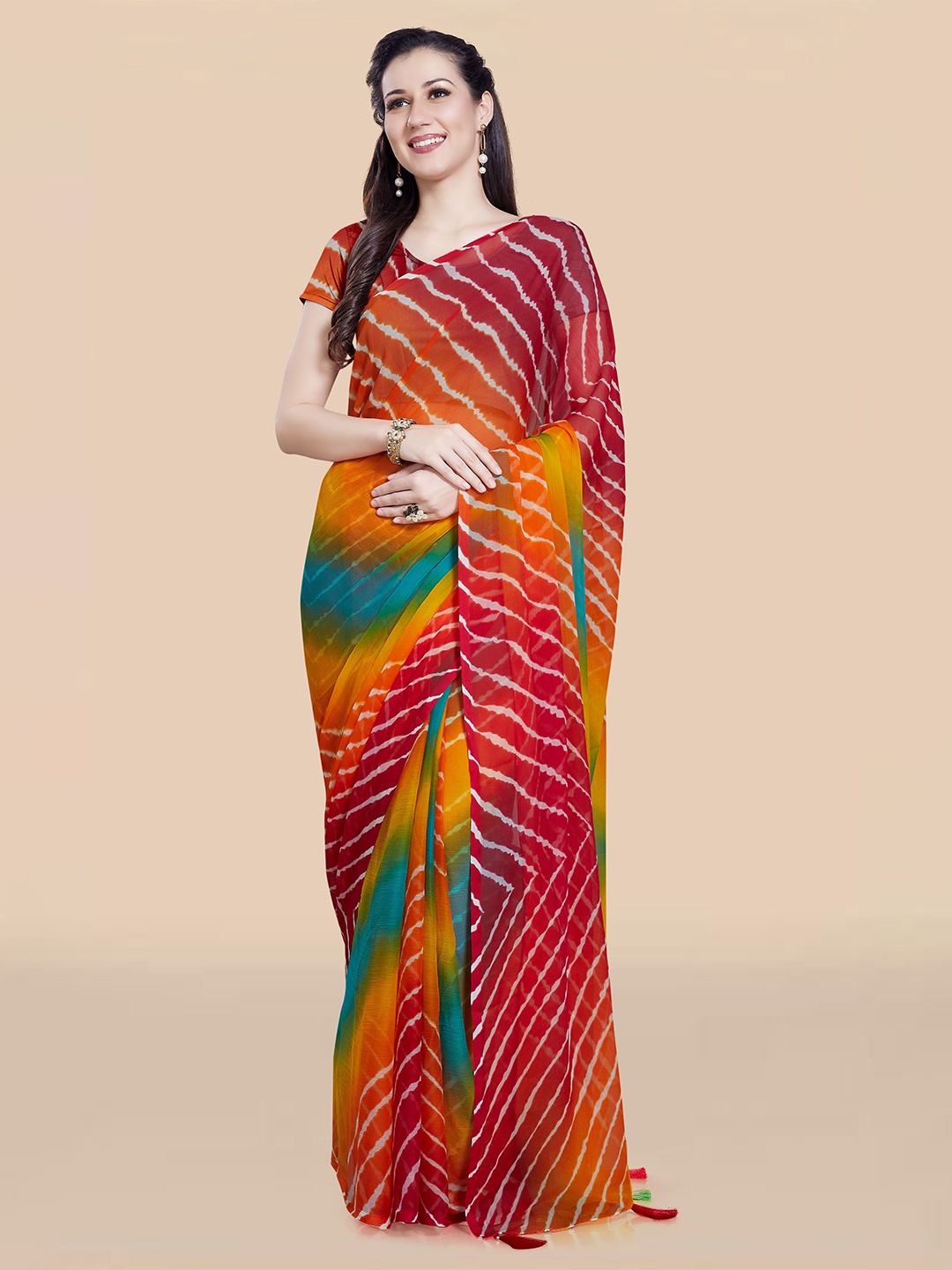 

Rani Saahiba Leheriya Poly Chiffon Leheriya Saree, Pink