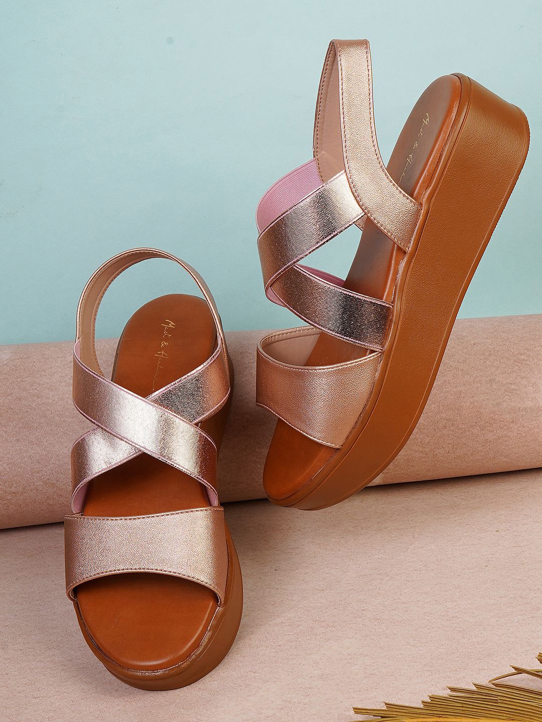 

Mast & Harbour Women Open Toe Flats with Buckles, Rose gold