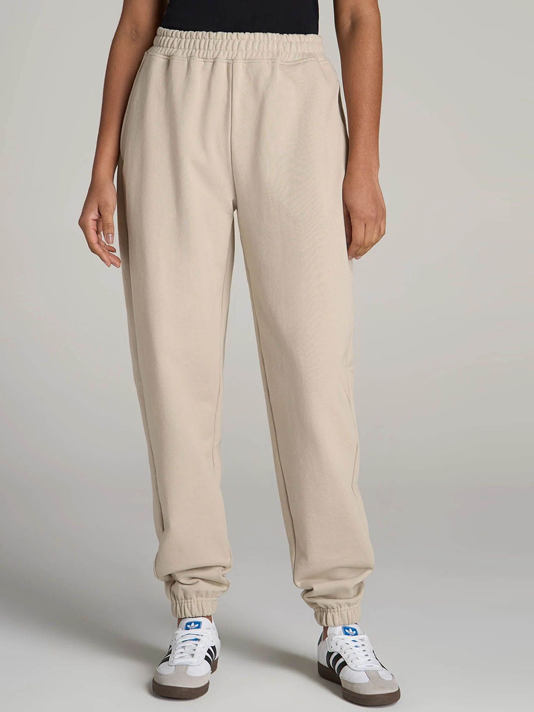 

FNOCKS Women Cotton Relaxed Fit Mid Rise Joggers, Beige