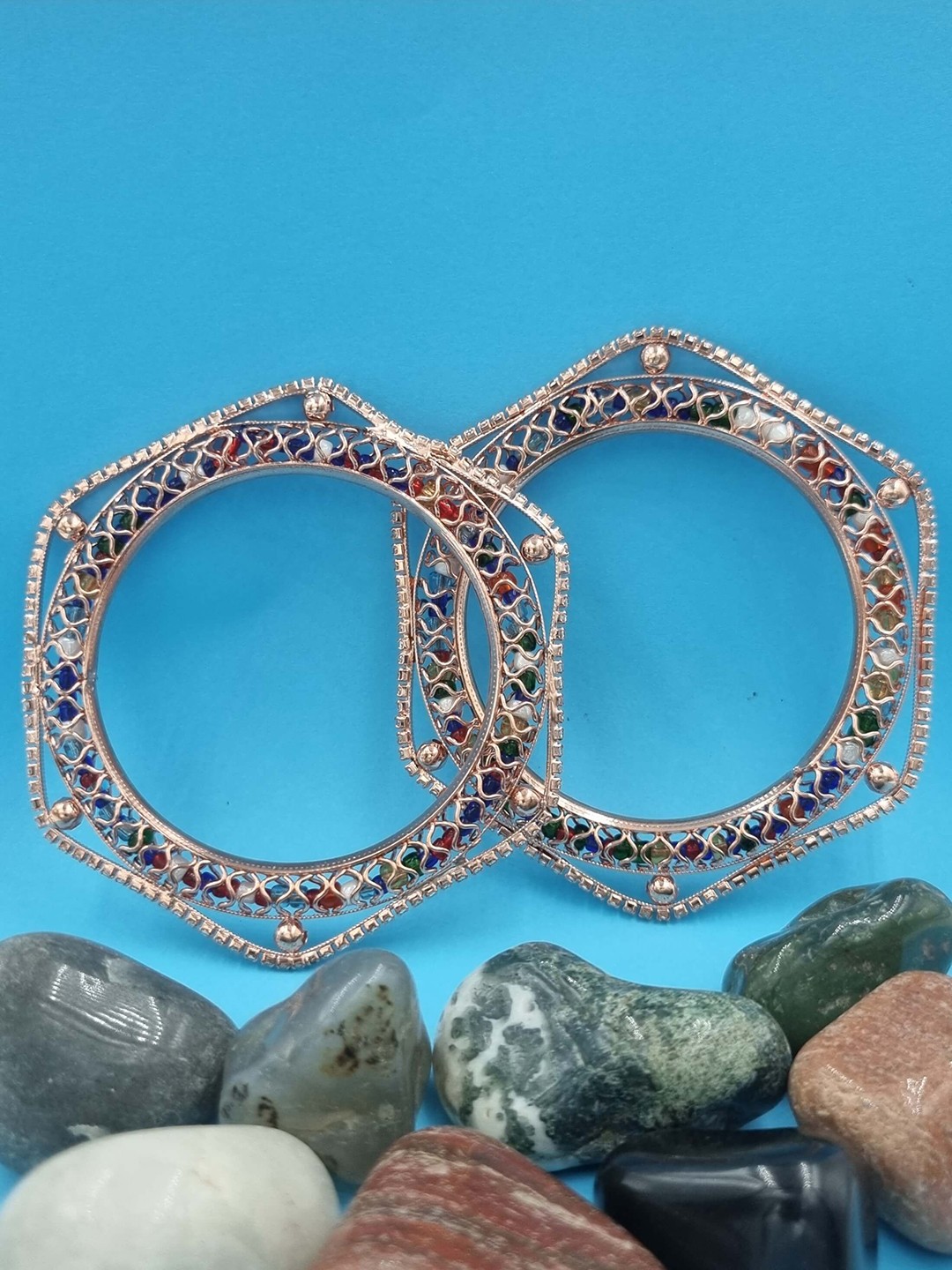 

Anouk Set Of 2 Rose Gold-Plating Stone-Studded Bangles