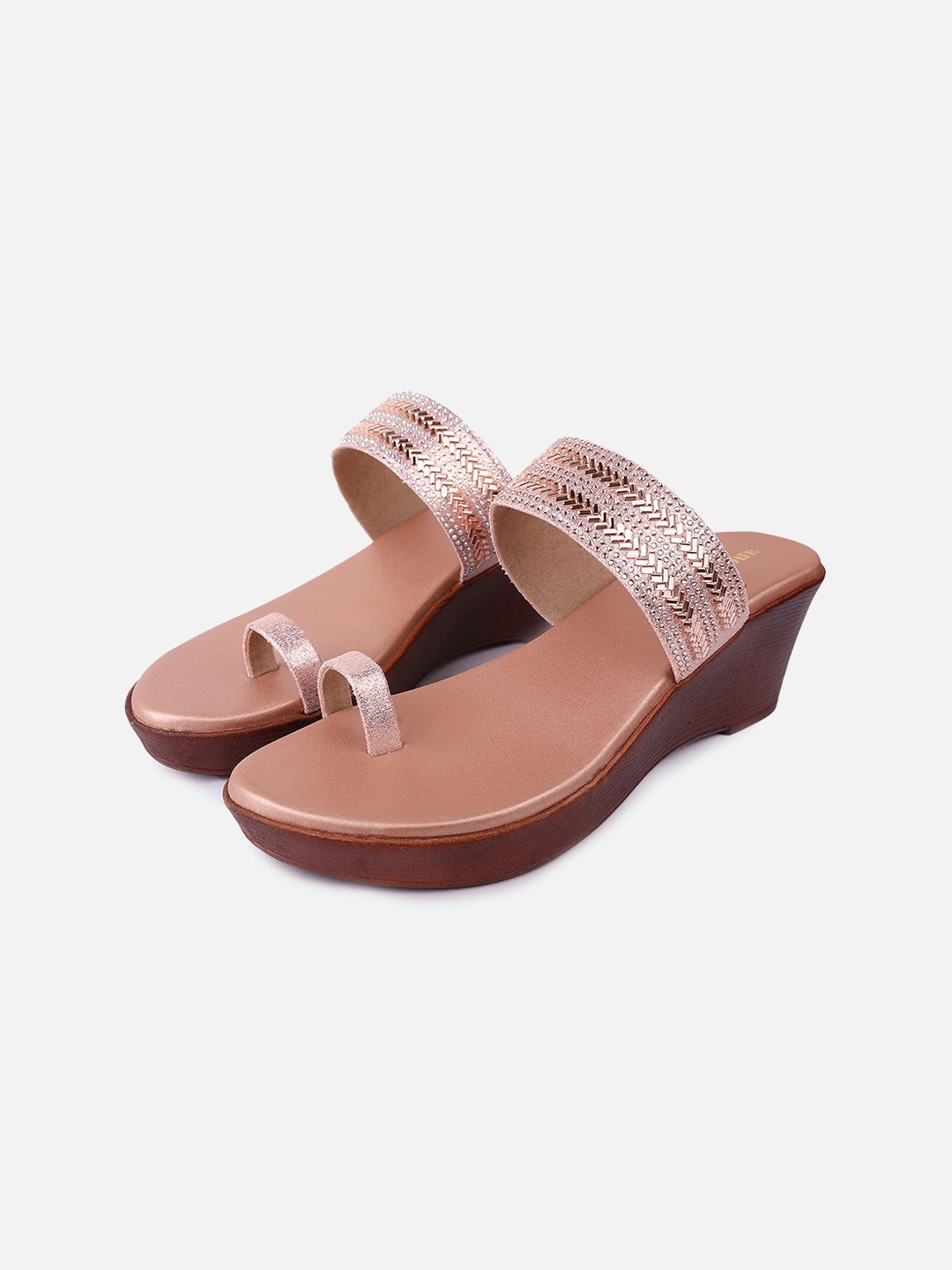 

Anouk Women Embellished Open Toe Flats, Rose gold