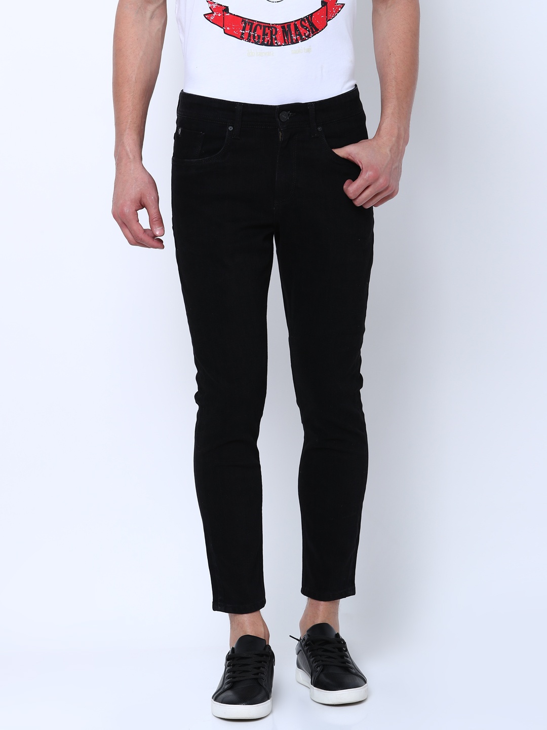 

LOCOMOTIVE Men Black Tapered Fit Mid-Rise Clean Look Stretchable Jeans