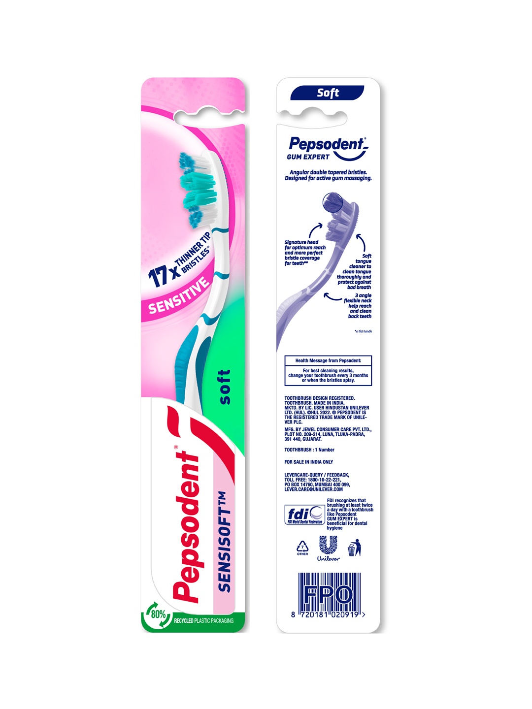 

Pepsodent Sensisoft Toothbrush with 17X Thinner Bristles for Sensitive Teeth, Blue