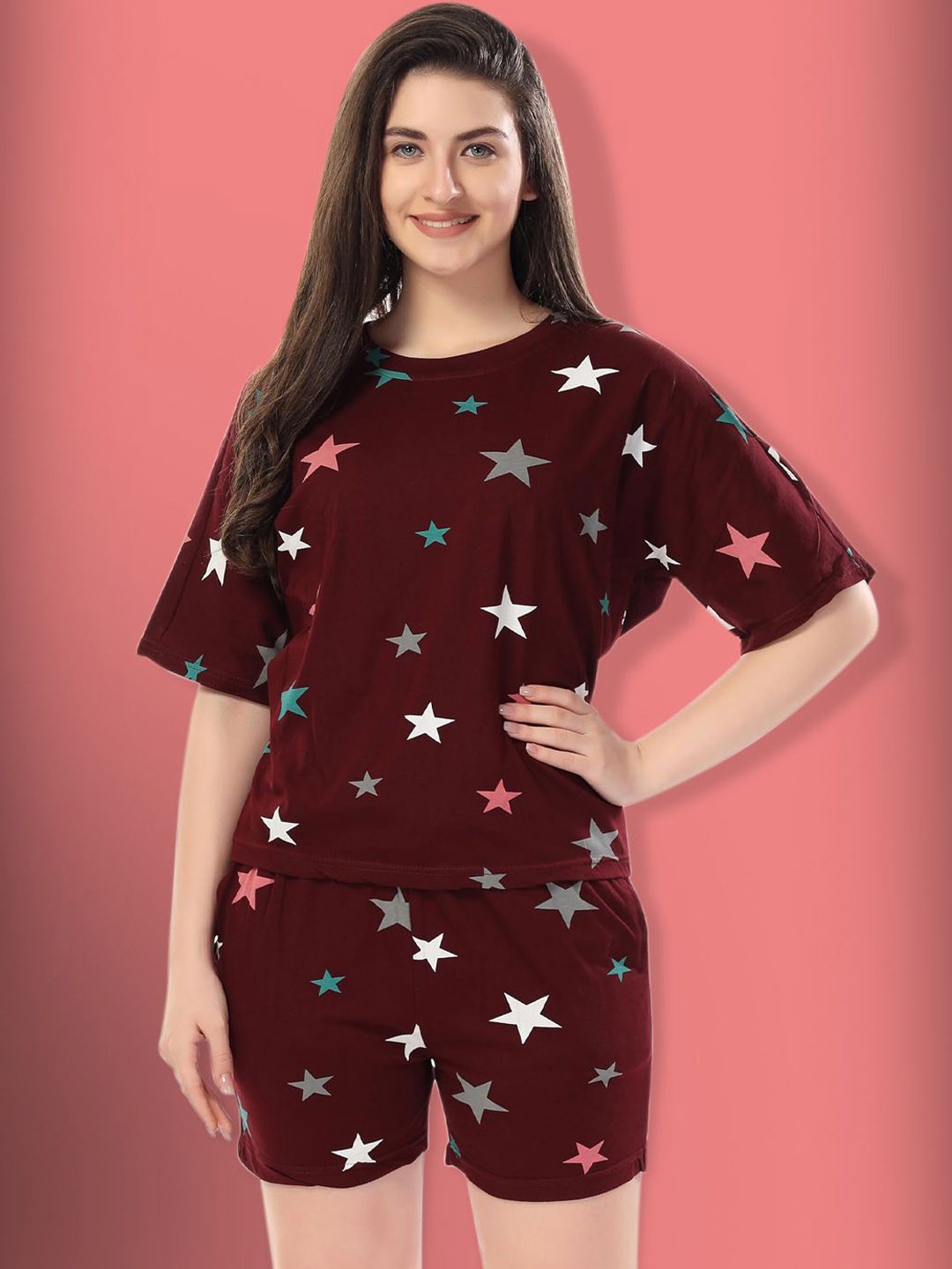 

Xivir Women Printed Night suit, Maroon