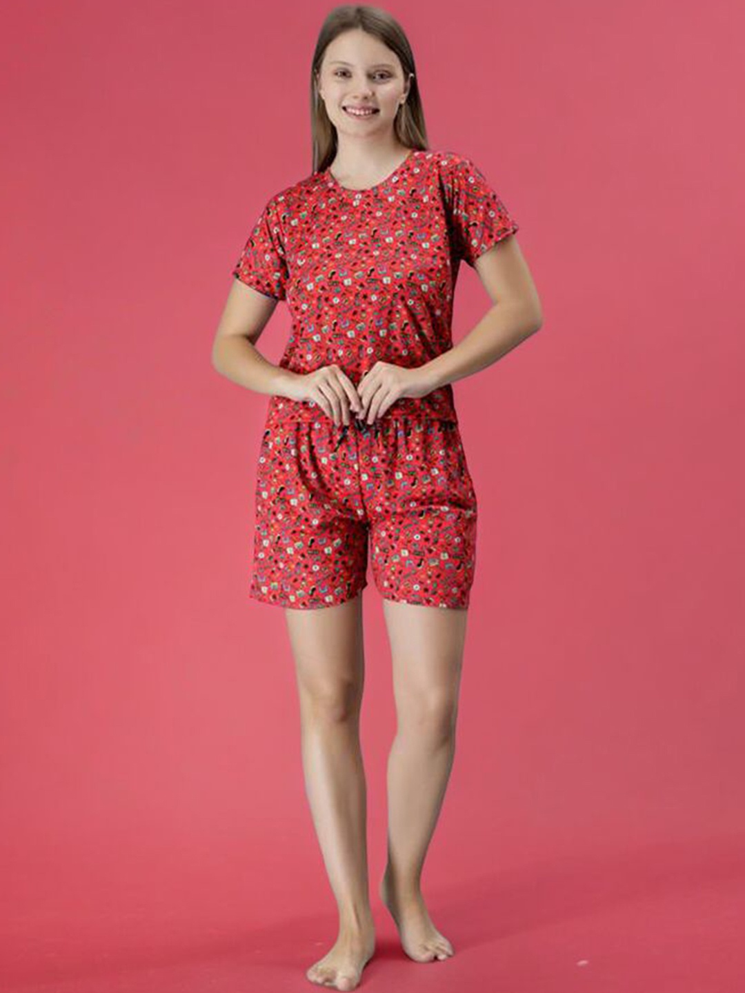 

Xivir Women Printed Night suit, Red