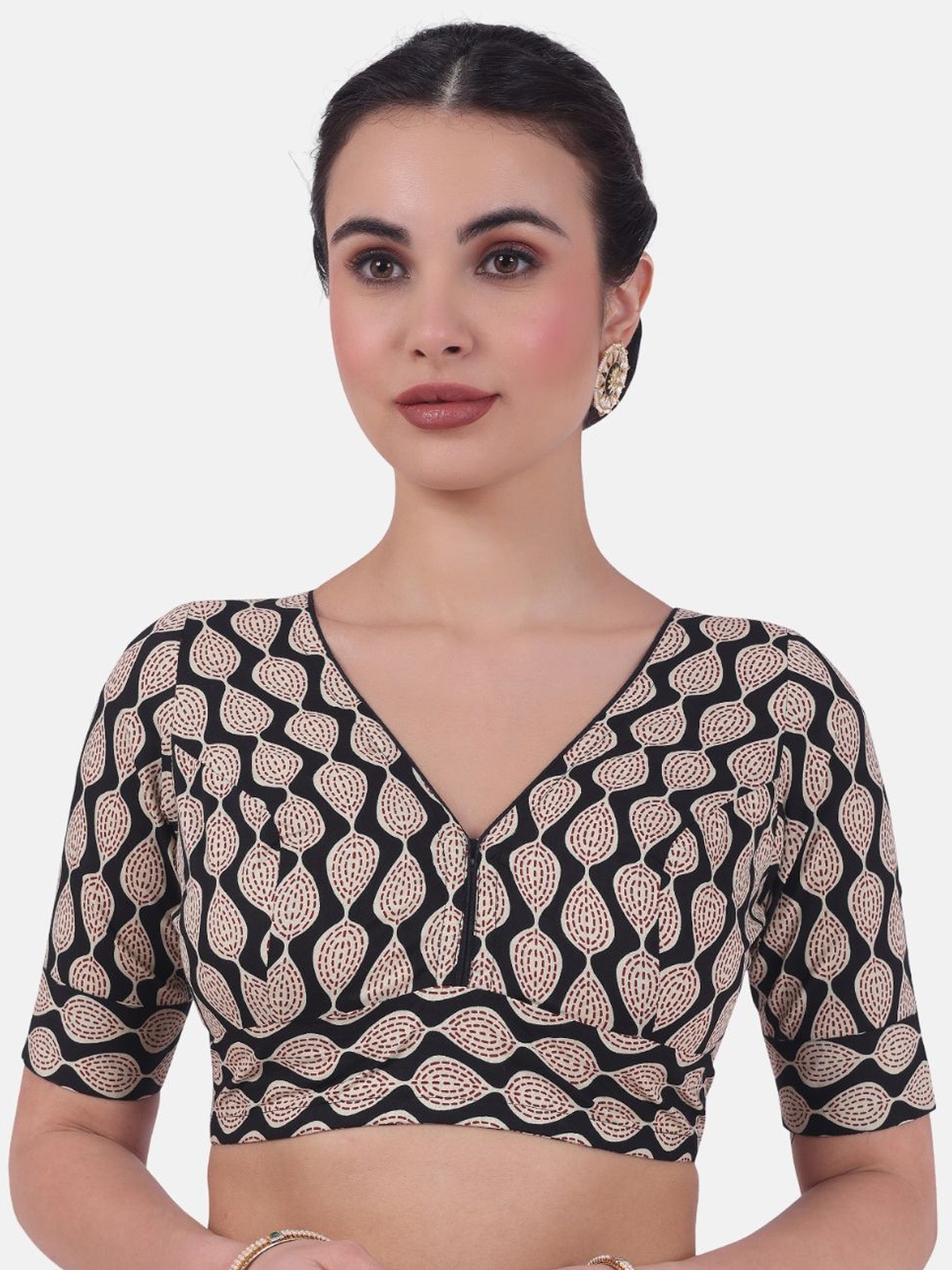 

Studio Shringaar Printed Pure Cotton Saree Blouse, Black