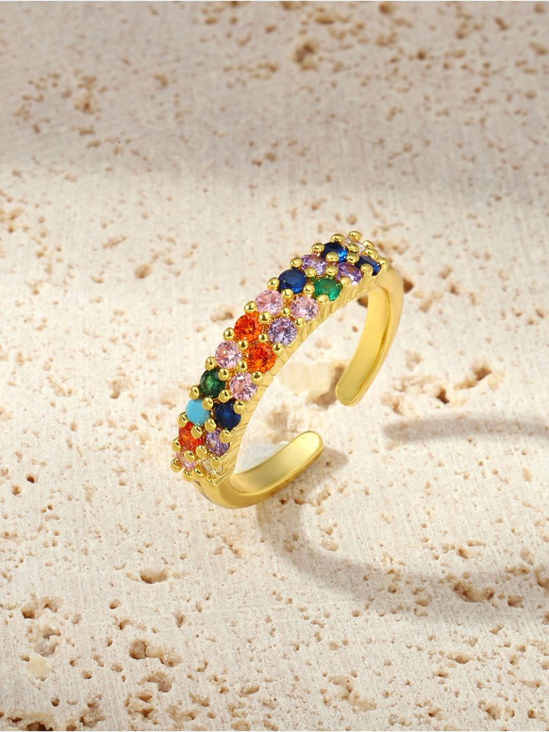 

SALTY Stones Studded Precious Prism Adjustable Finger Ring, Gold
