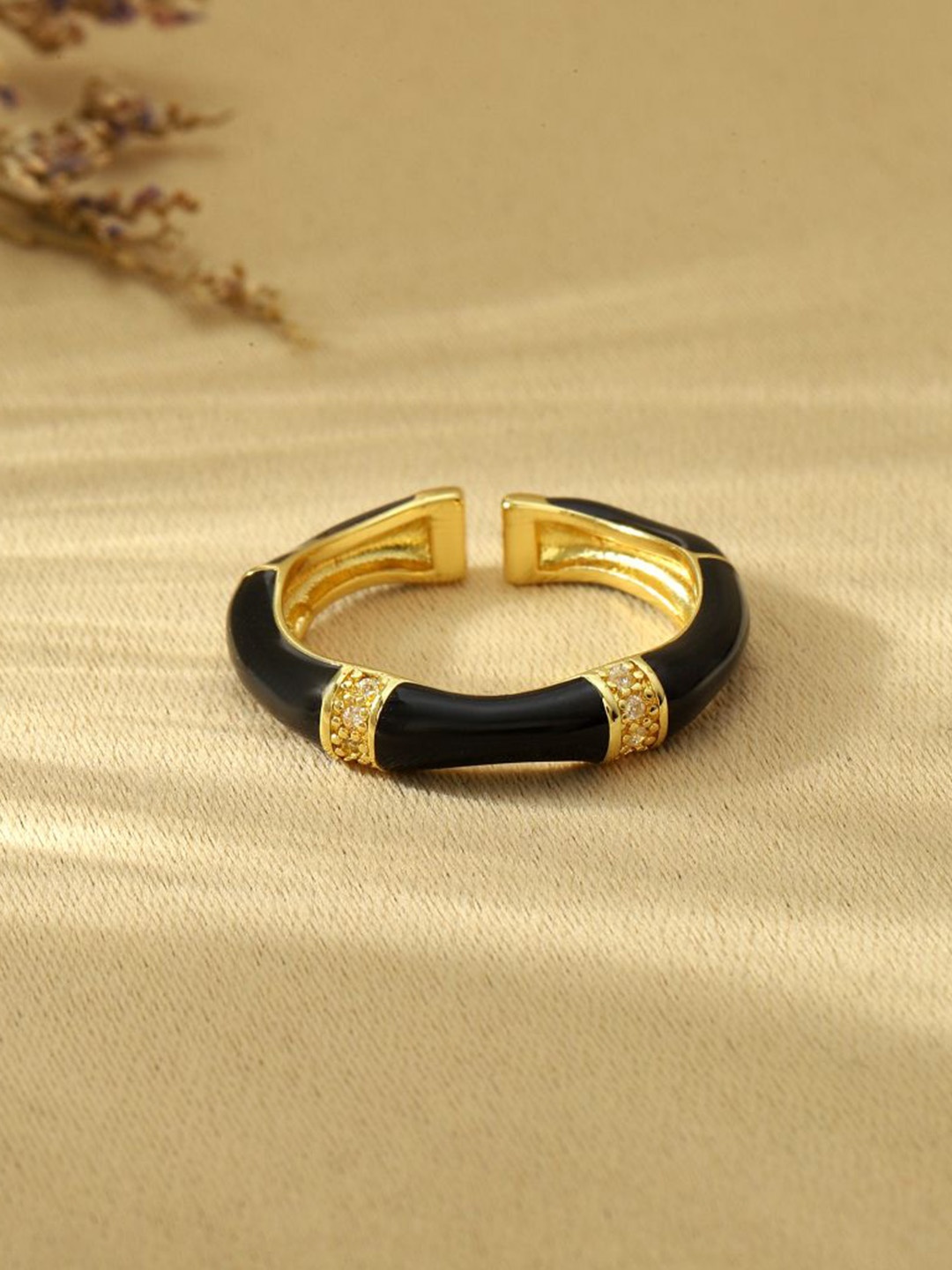 

SALTY Stone Studded Honeyed Love Ring, Black