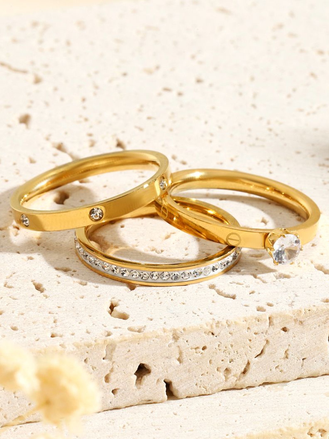 

SALTY Stone Studded Adjustable Finger Ring, Gold