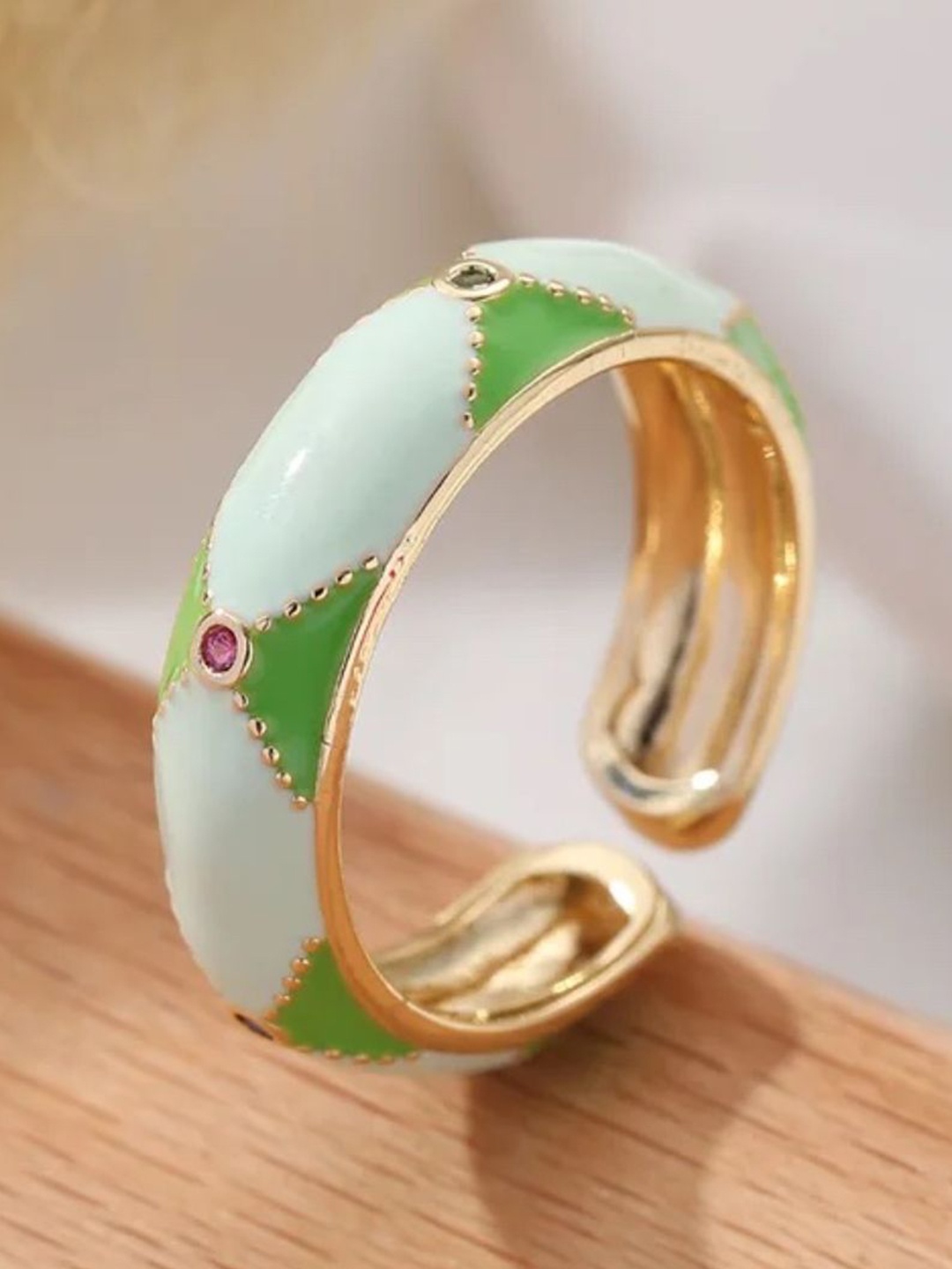 

SALTY Stone-Studded Adjustable Finger Ring, Green