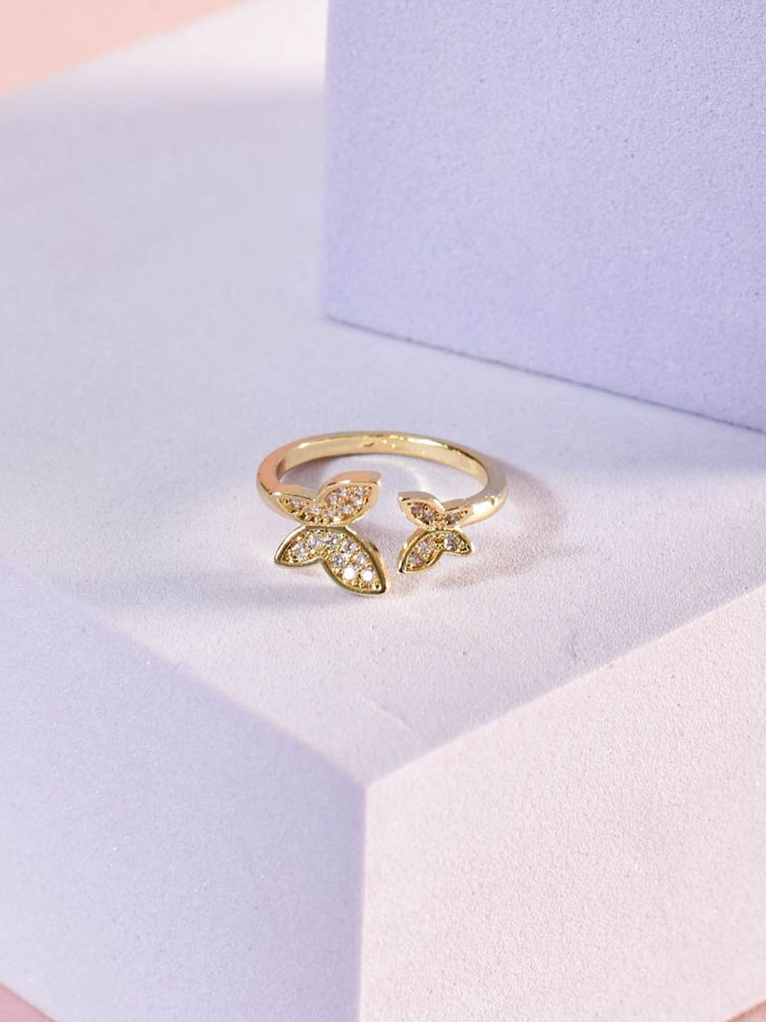 

SALTY Stone Studded Adjustable Finger Ring, Gold