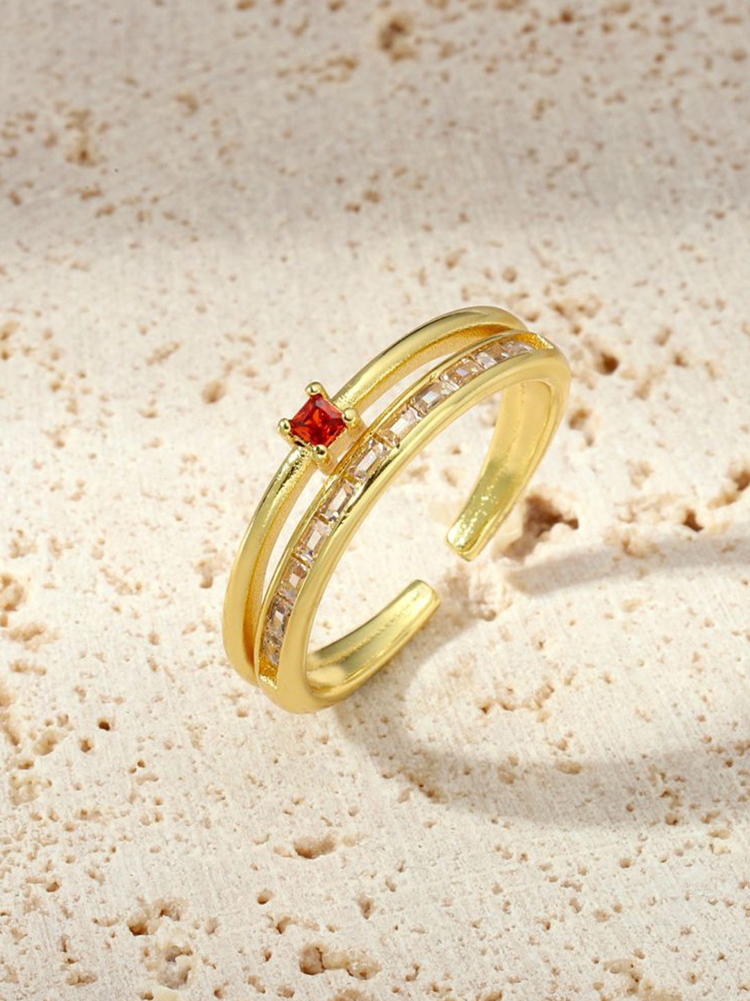 

SALTY Stone Studded Firelight Elegance Finger Ring, Gold