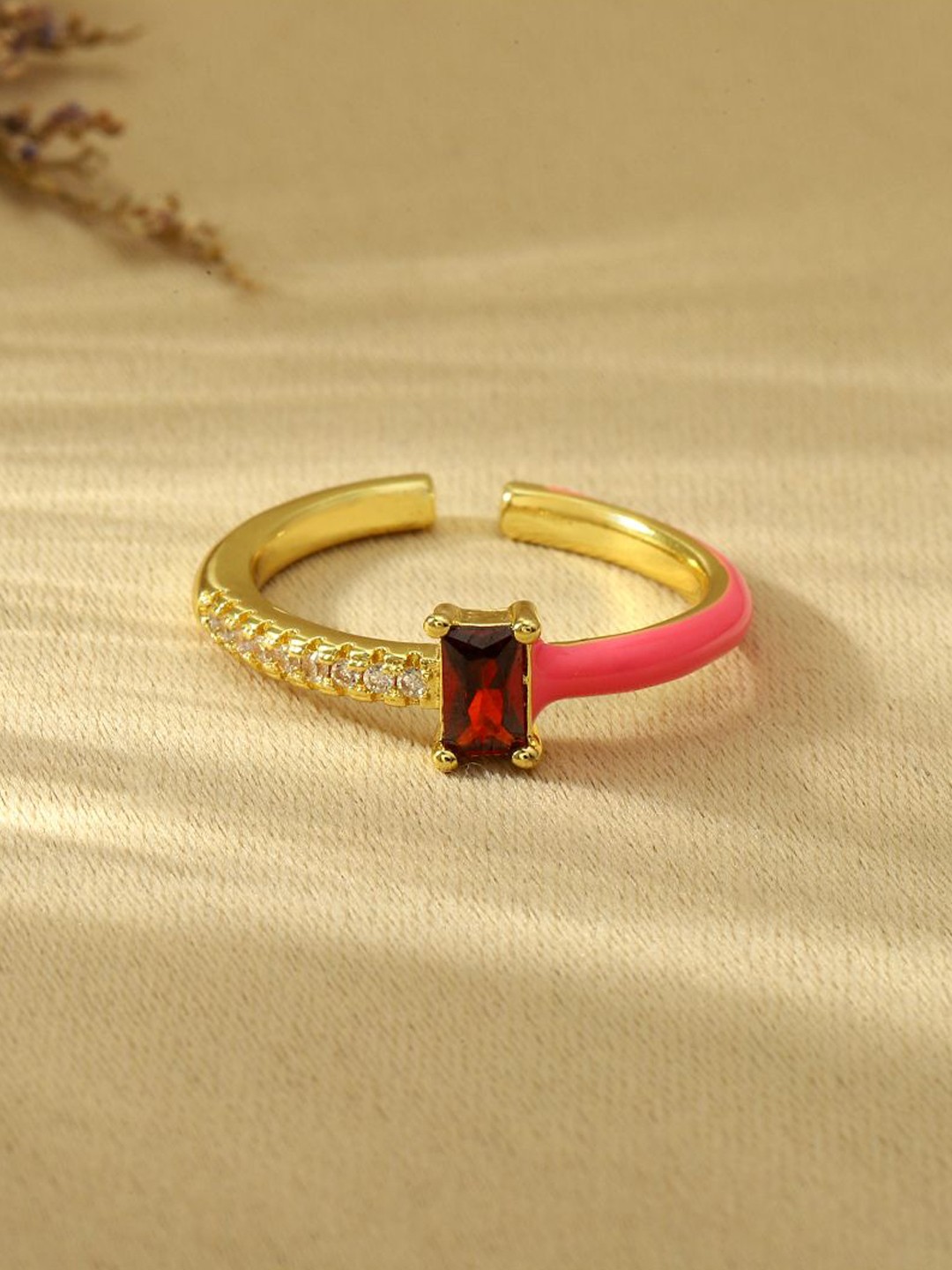 

SALTY Stone-Studded Adjustable Finger Ring, Gold