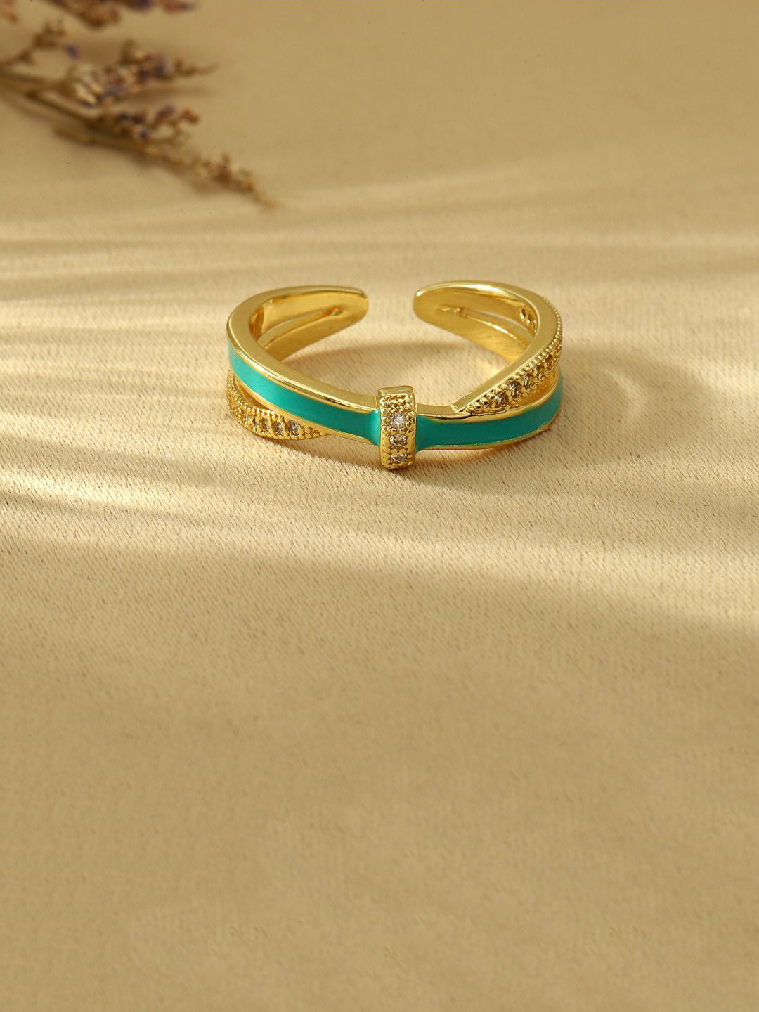 

SALTY Stone Studded & Enameled Ocean Knot Finger Ring, Gold