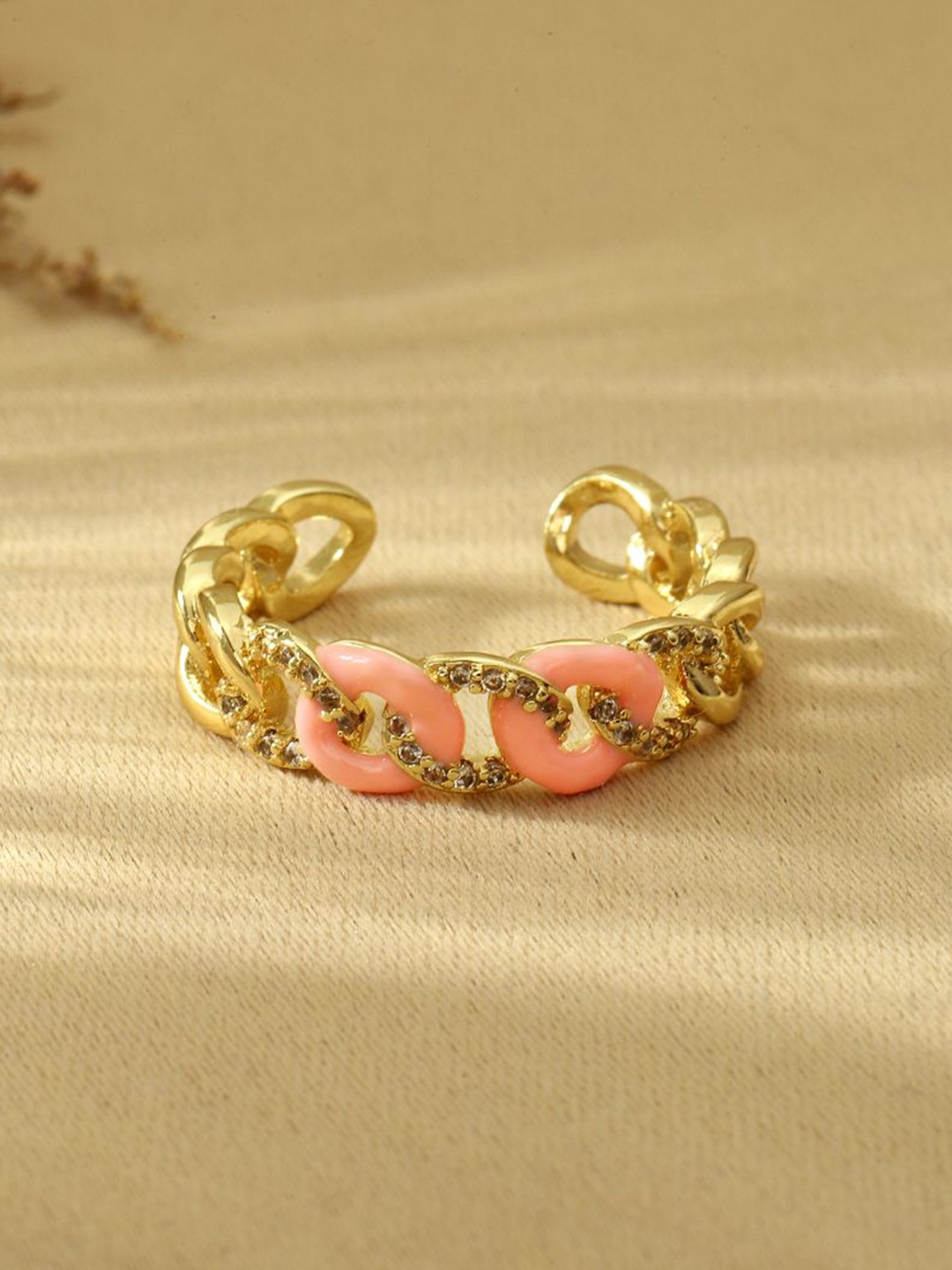 

SALTY Stone-Studded Adjustable Finger Ring, Gold
