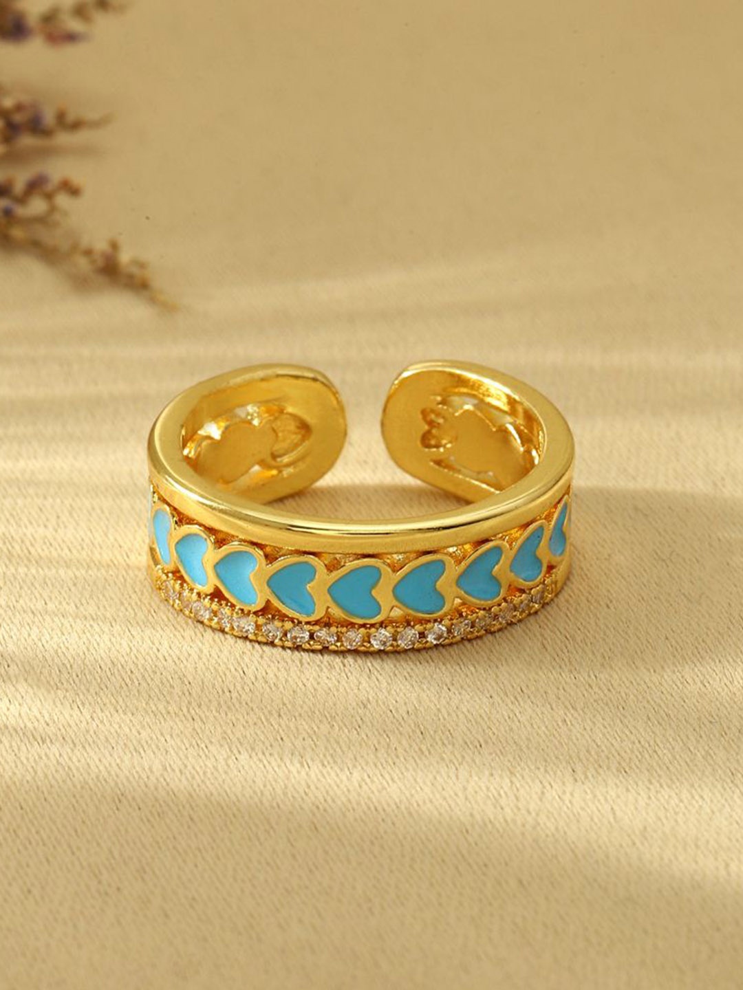 

SALTY Stone-Studded Adjustable Finger Ring, Gold