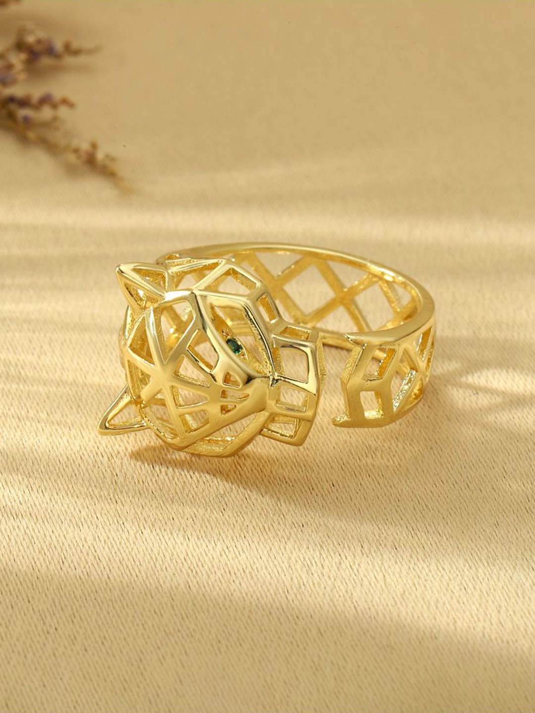 

SALTY Stone-Studded Adjustable Finger Ring, Gold