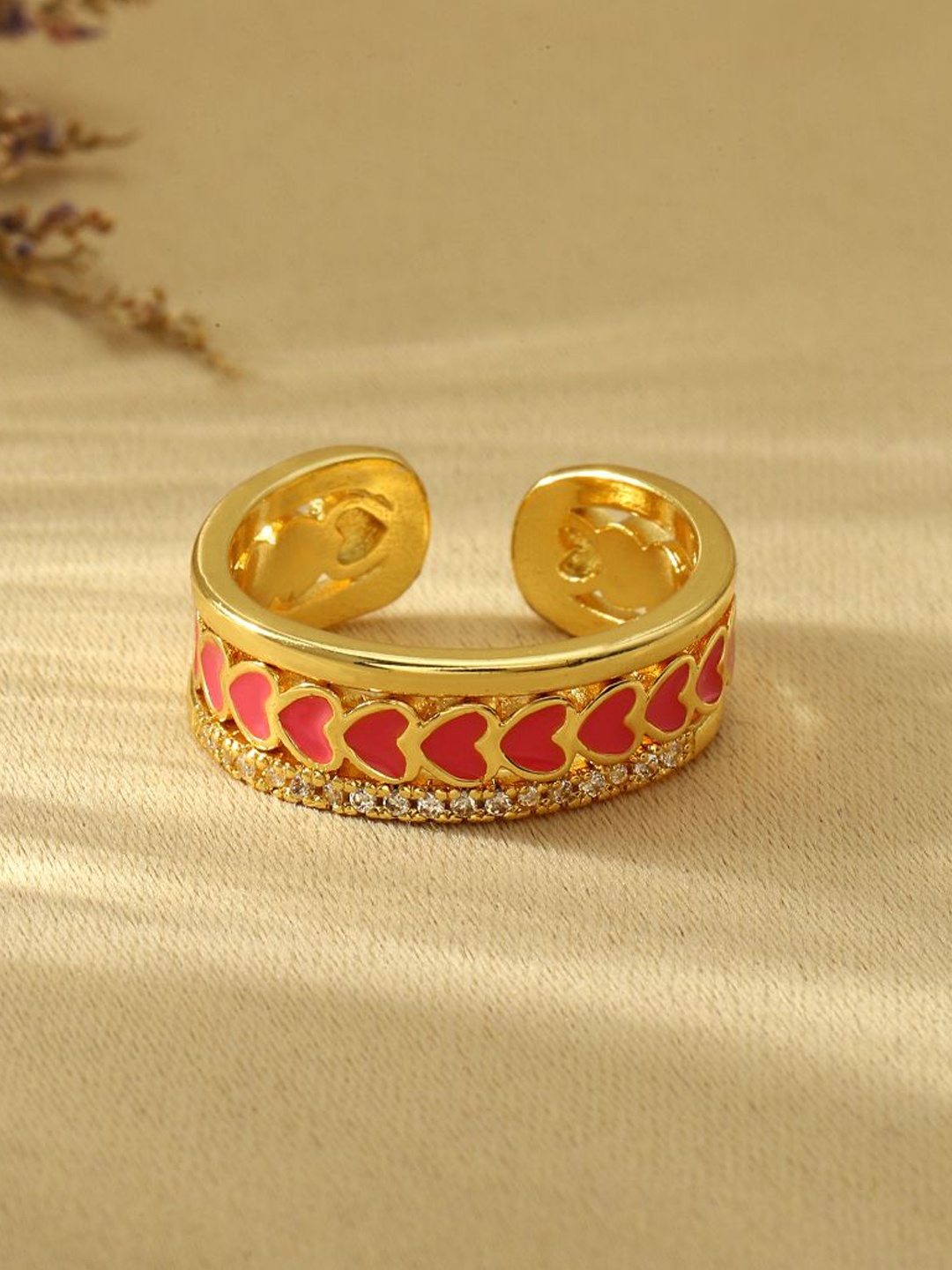 

SALTY Stone-Studded Adjustable Finger Ring, Gold