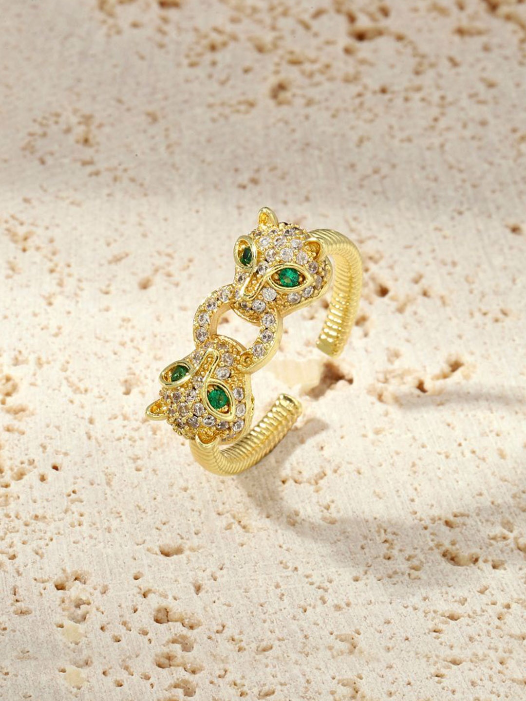 

SALTY Stone-Studded Adjustable Finger Ring, Gold