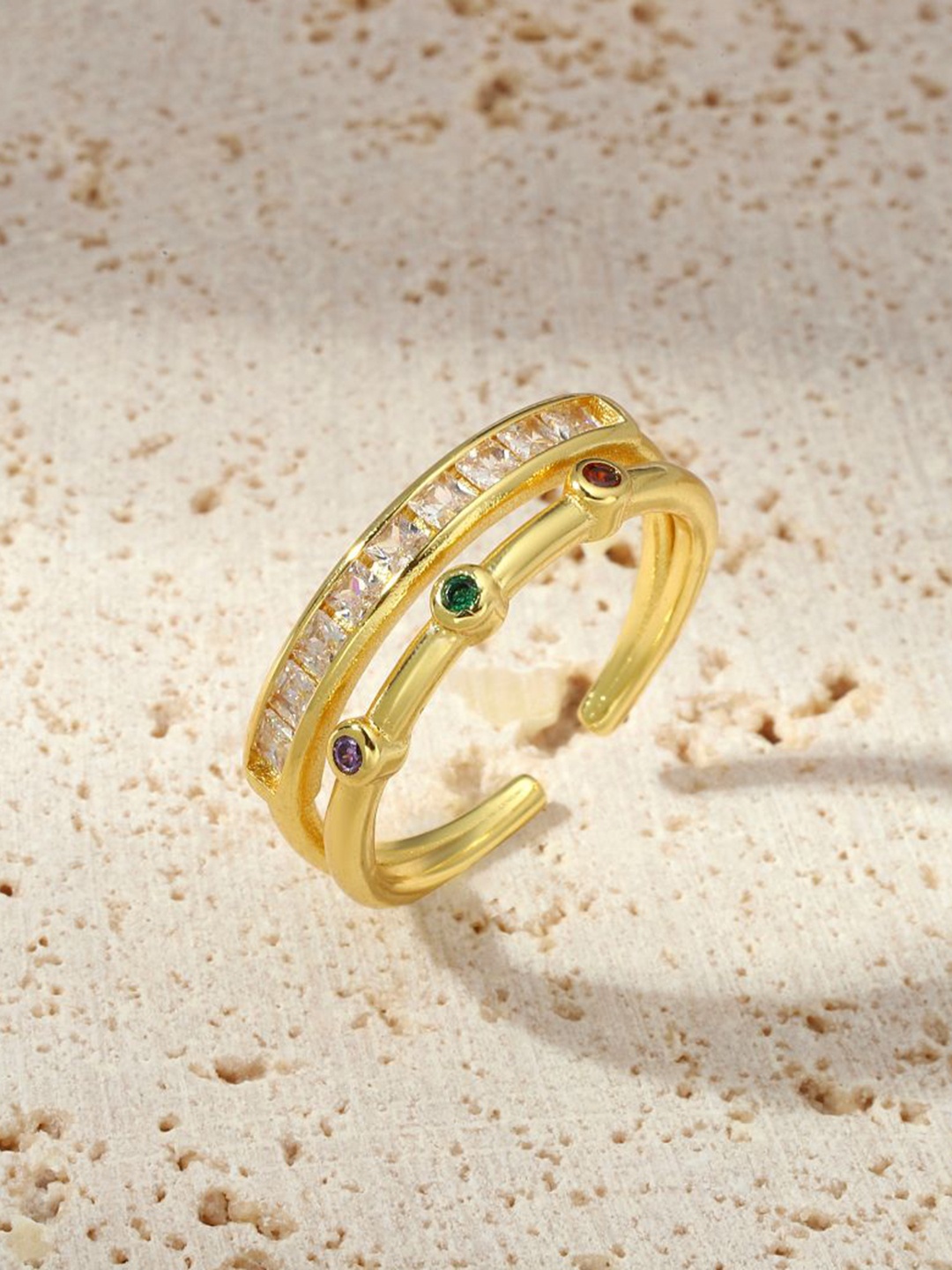 

SALTY Stone-Studded Adjustable Finger Ring, Gold