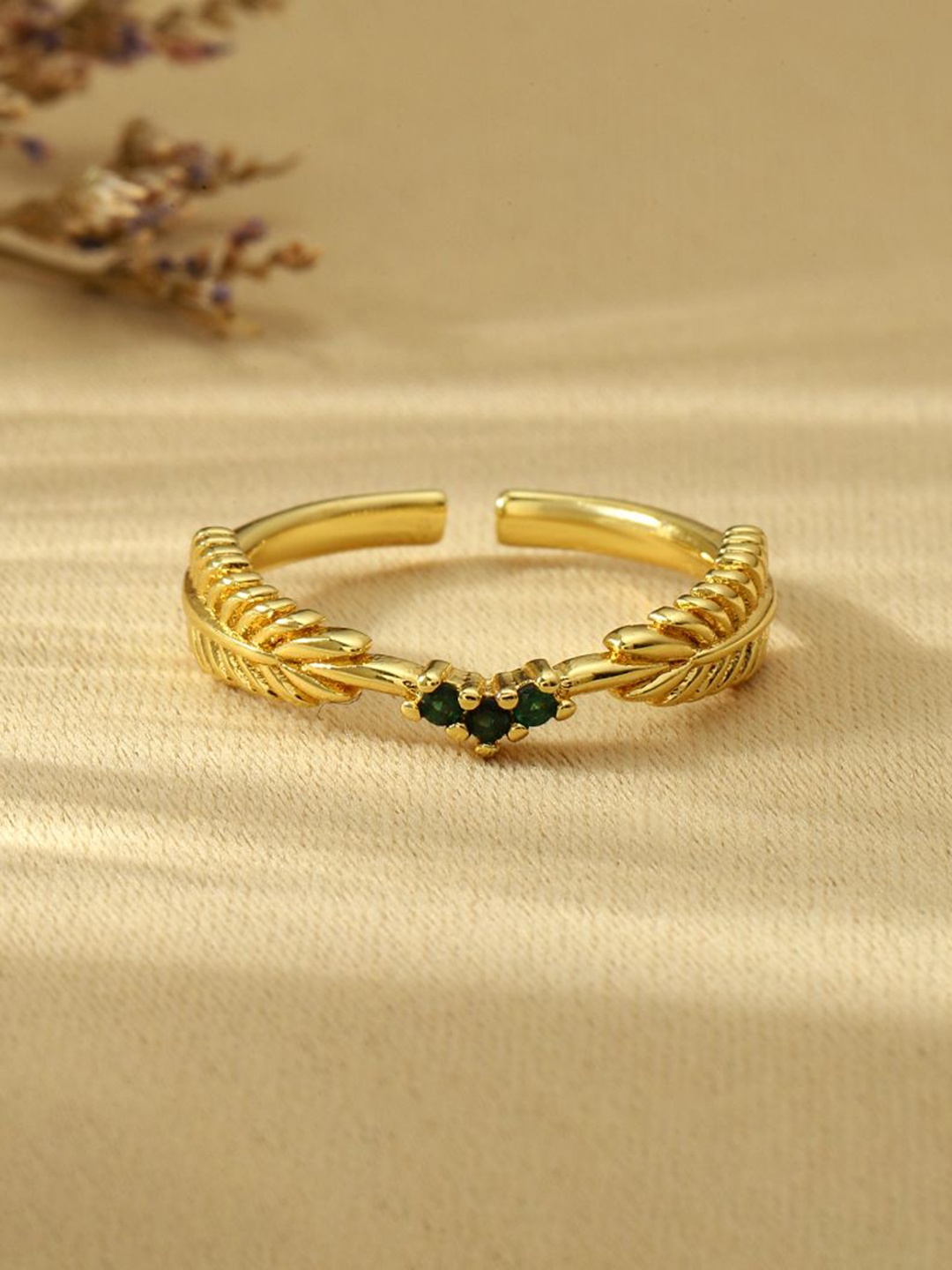 

SALTY Stone-Studded Adjustable Finger Ring, Gold