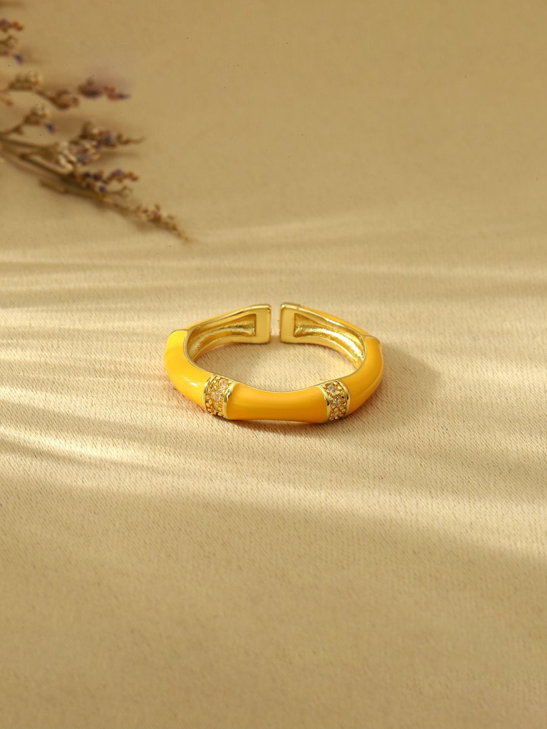 

SALTY Stone-Studded Adjustable Finger Ring, Yellow