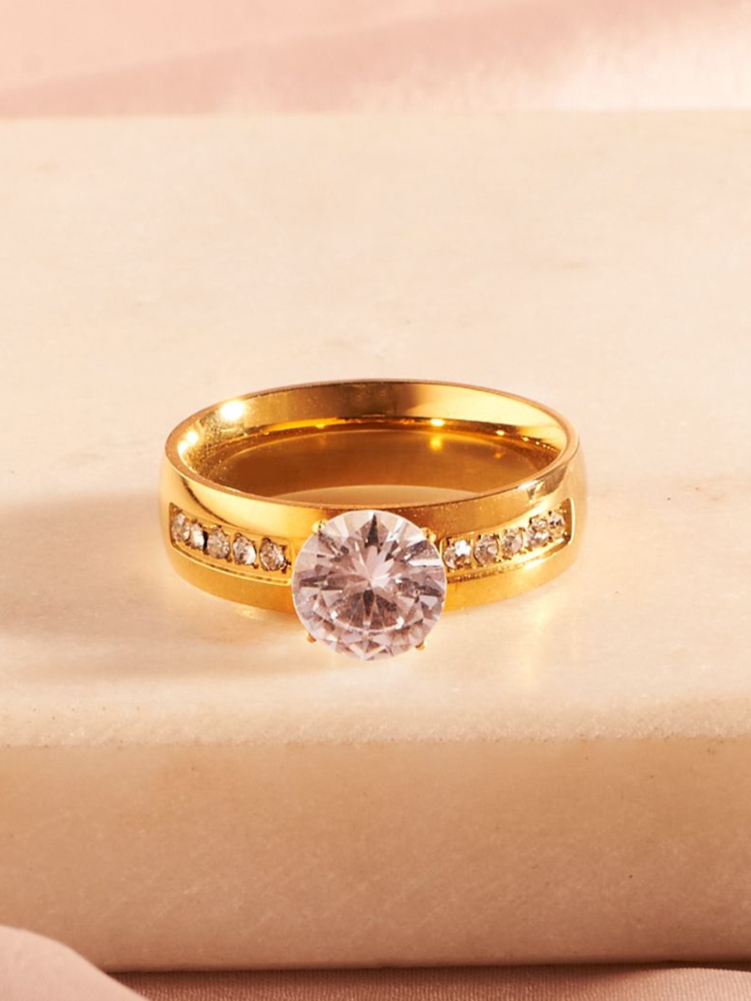 

SALTY Stone Studded Finger Ring, Rose gold