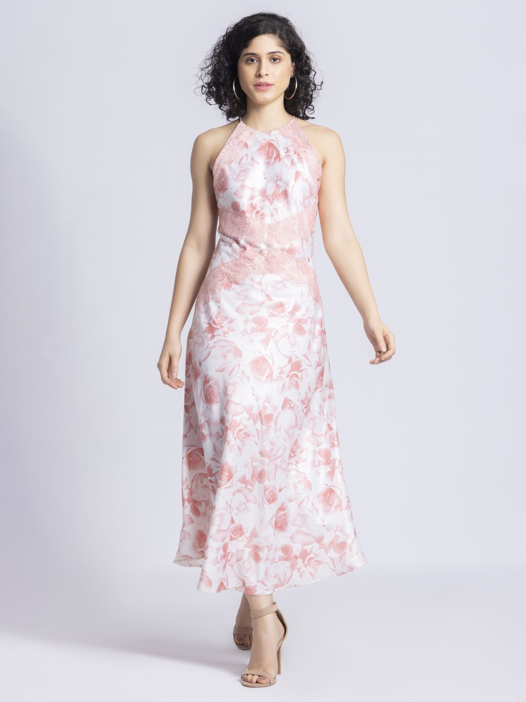 

SHAYE Floral Print Satin Maxi Dress, Peach