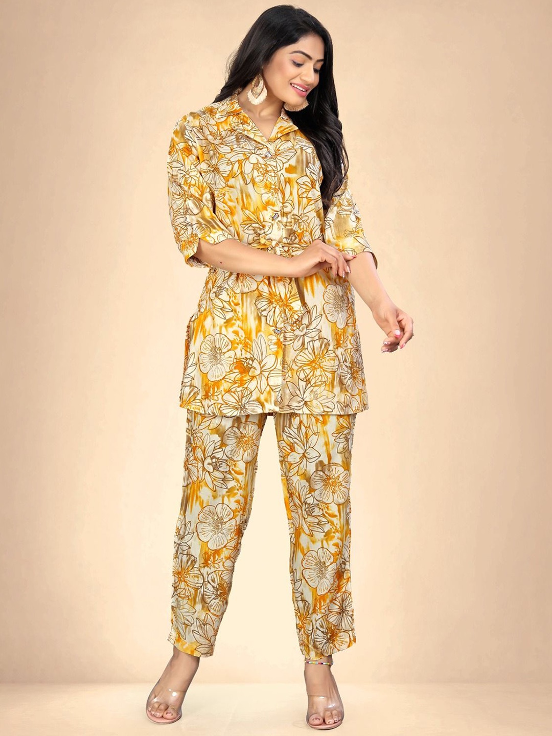 

Abhilasha Printed Pure Cotton Tunic & Trouser Co-Ords, Yellow
