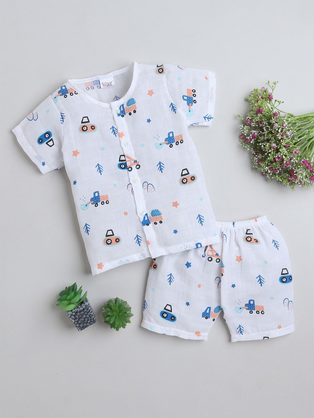 

Little Angels Unisex Kids Printed Shirt with Shorts, White