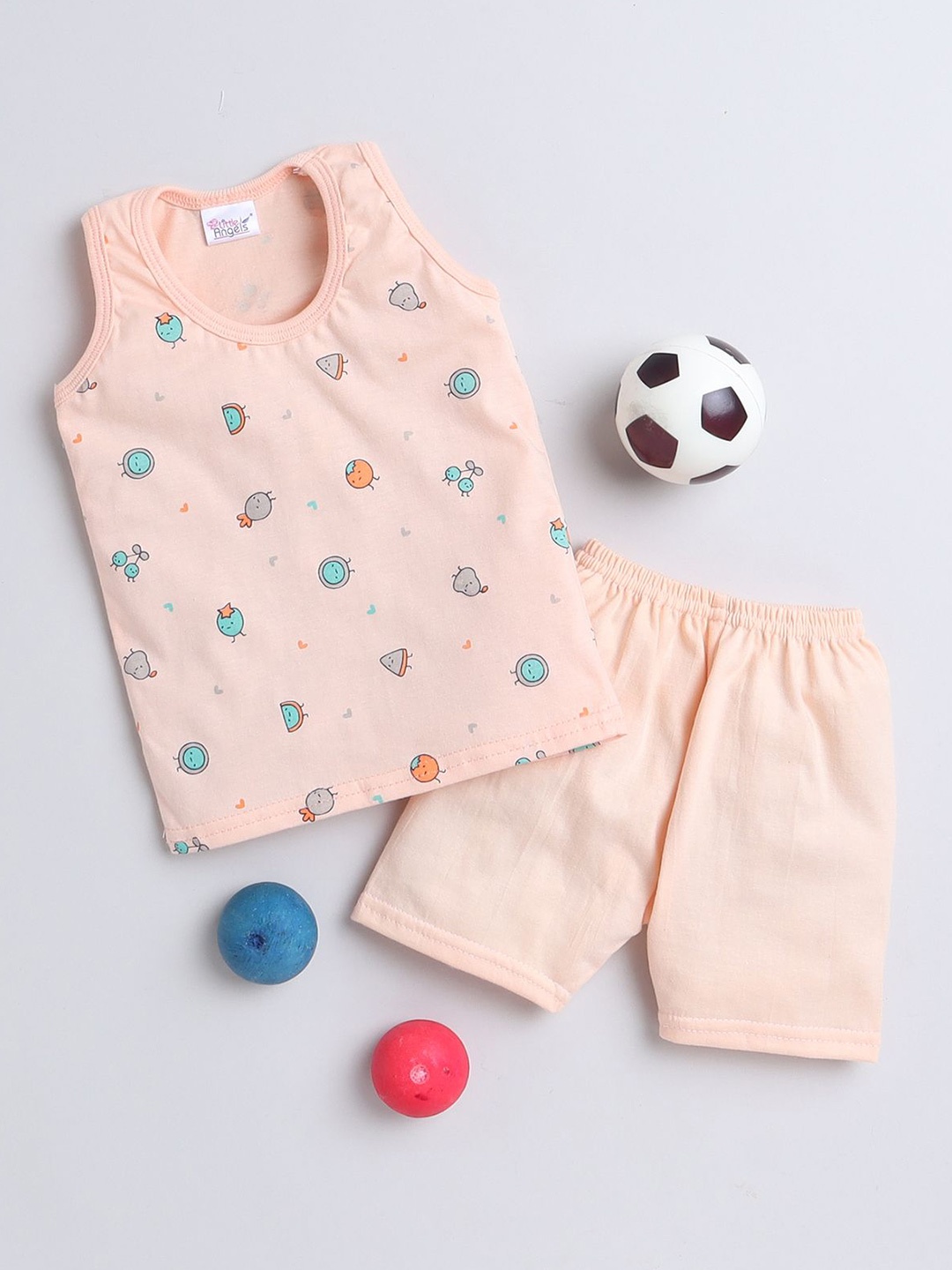 

Little Angels Unisex Kids Printed T-shirt with Shorts, Peach