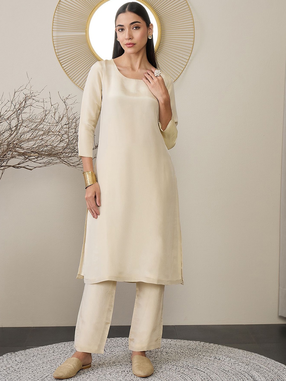 

ADORNIA Women Regular Kurta with Trousers, Gold