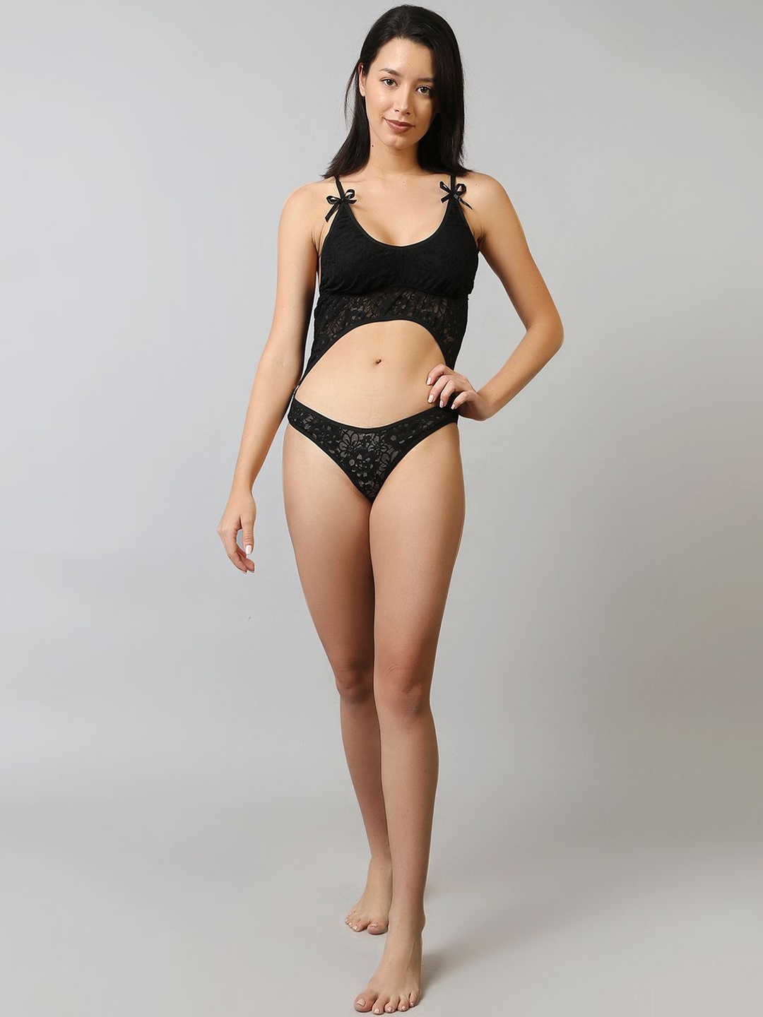

Softwrap Floral Lace Non Padded Lingerie Set Soft_Bkini75_Black