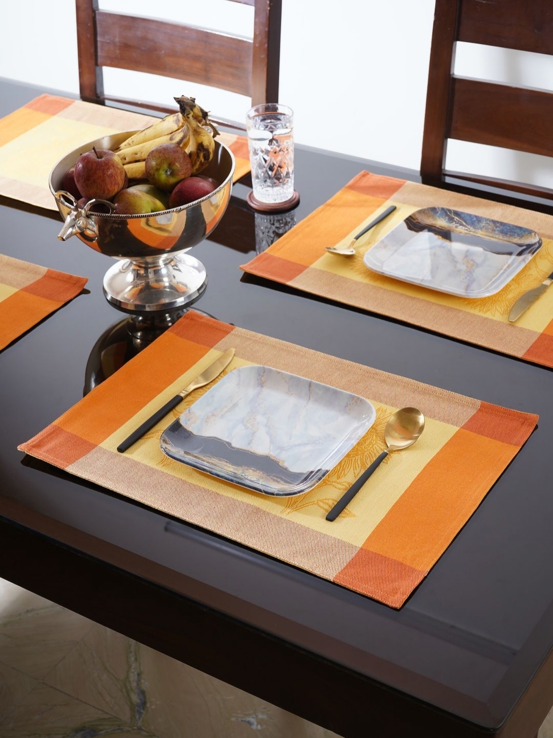 

CDI Unisex 5- Pcs Orange- Colored & Yellow Floral Printed Table Placemats