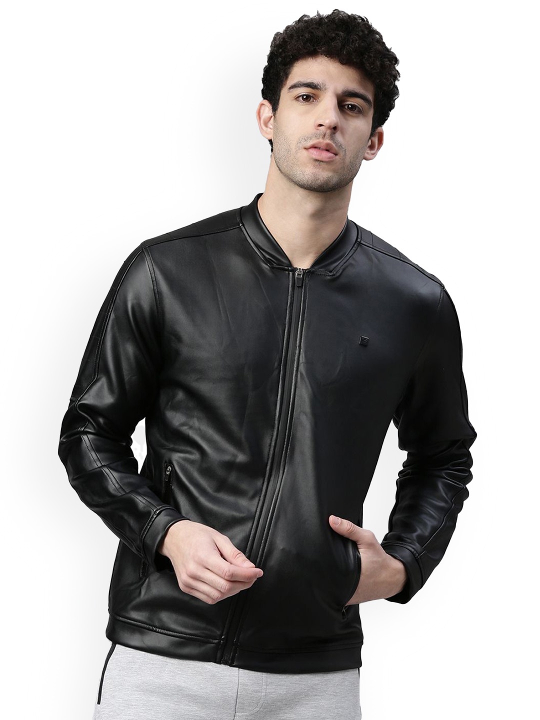 

Proline Men Camouflage Checked Crop Bomber with Patchwork Jacket, Black