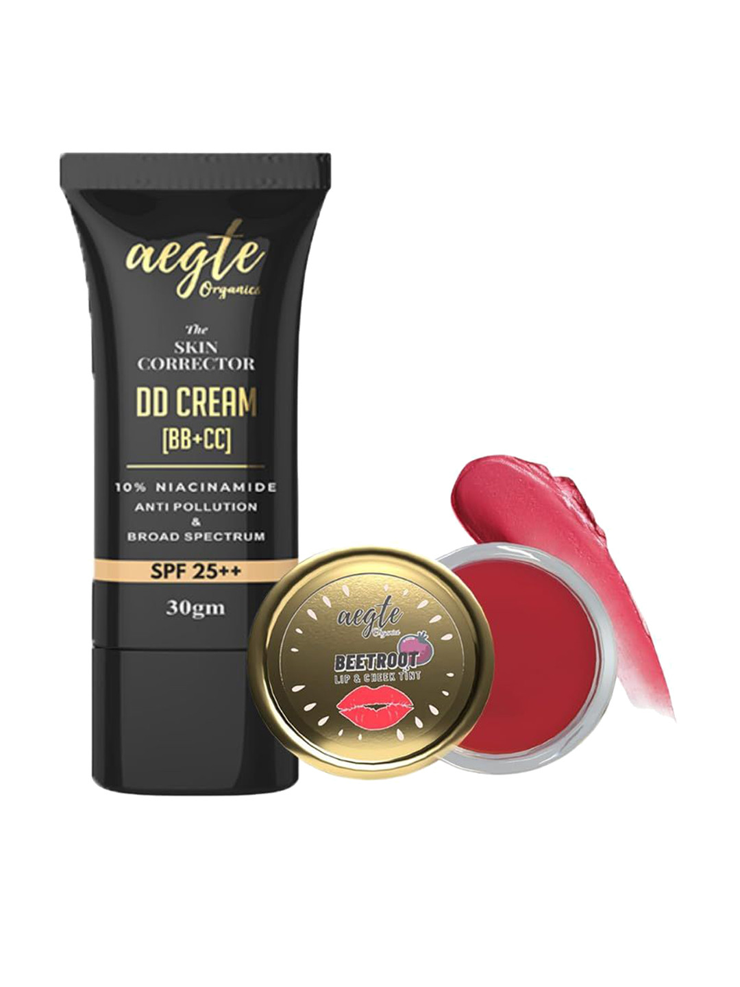 

Aegte Medium Skin Corrector DD Cream SPF 25++ 30g & Beetroot Lip and Cheek Tint Balm -15g, Red