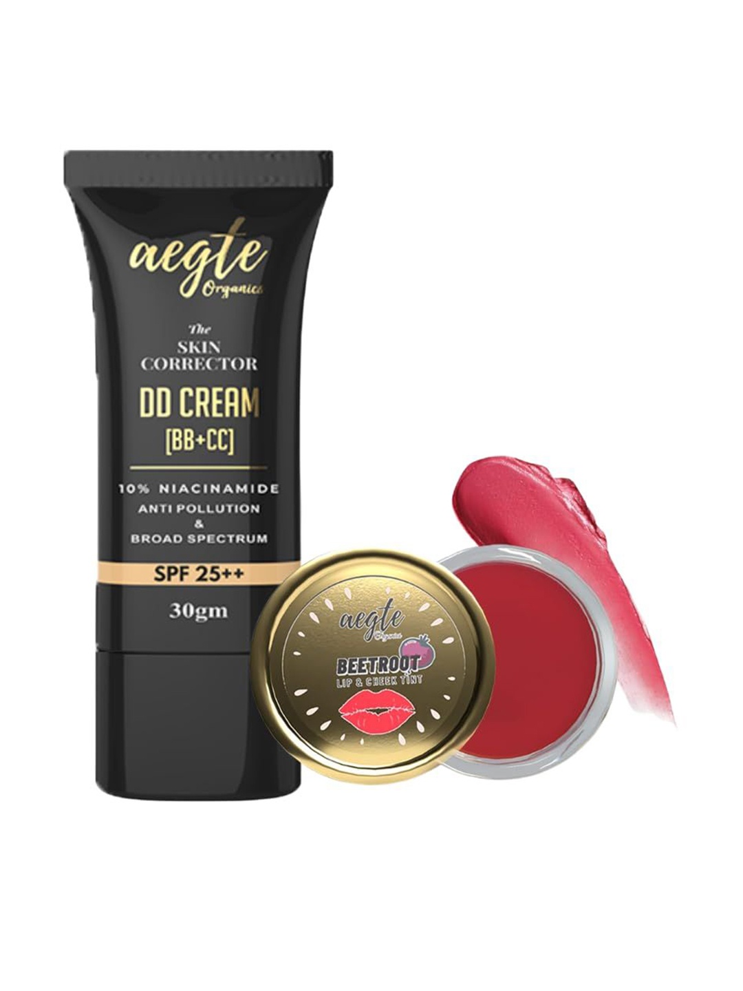 

Aegte Light Skin Corrector DD Cream SPF 25++ & Beetroot Lip & Cheek Tint Balm Combo, Red