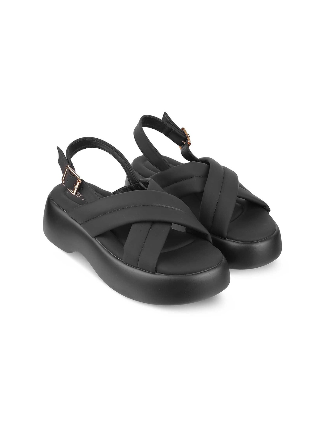 

Tresmode Kitten Sandals with Buckles, Black