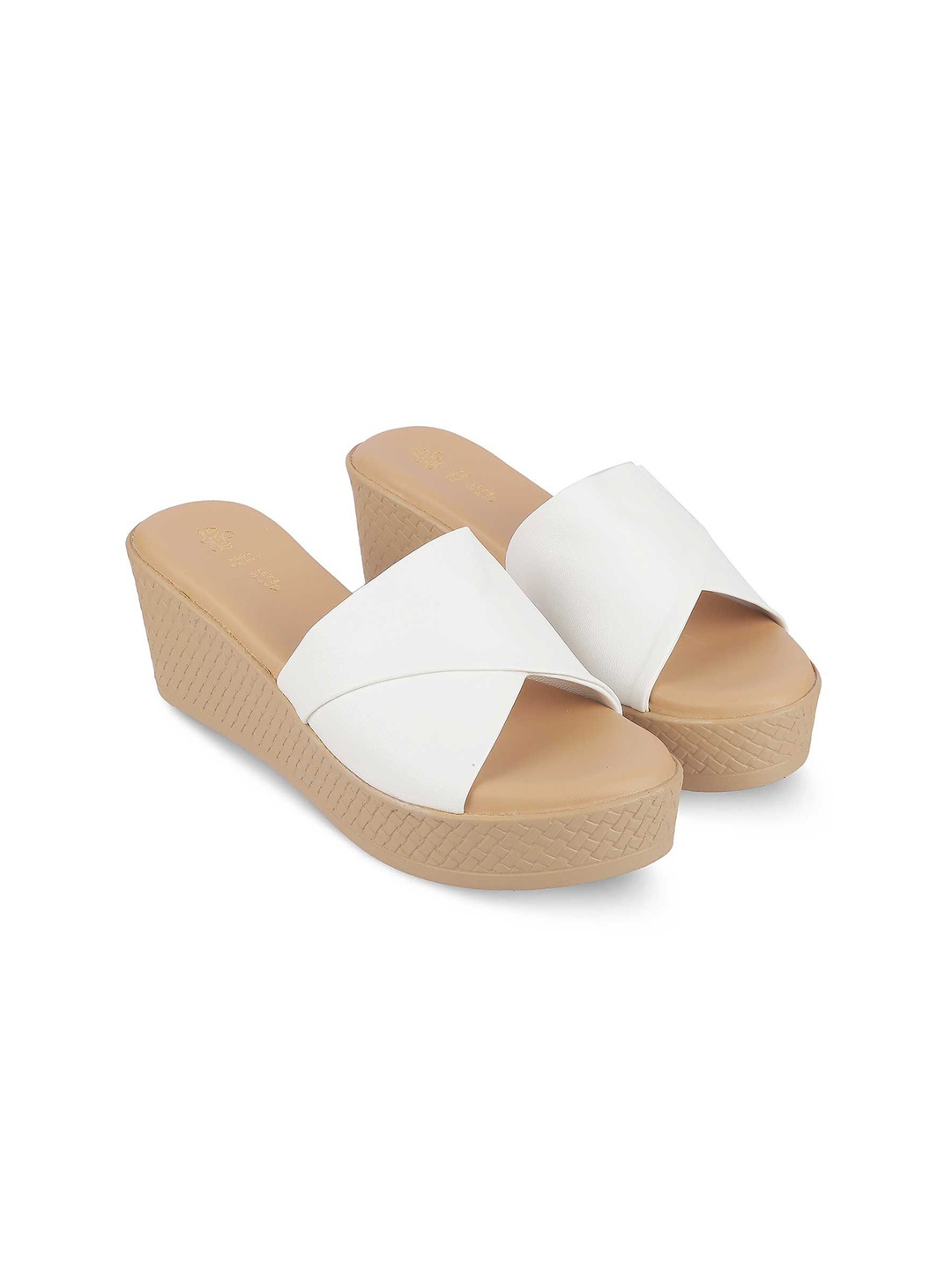 

Tresmode Colourblocked Wedge Mules with Bows, White