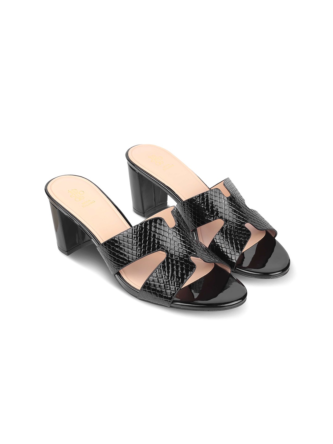 

Tresmode Printed Block Mules, Black