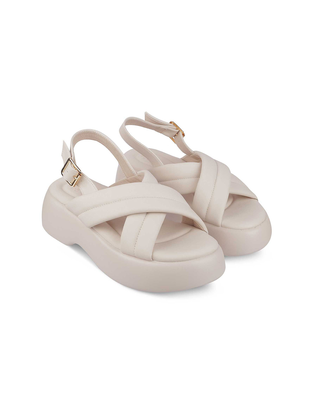 

Tresmode Colourblocked Flatform Pumps with Buckles, Beige