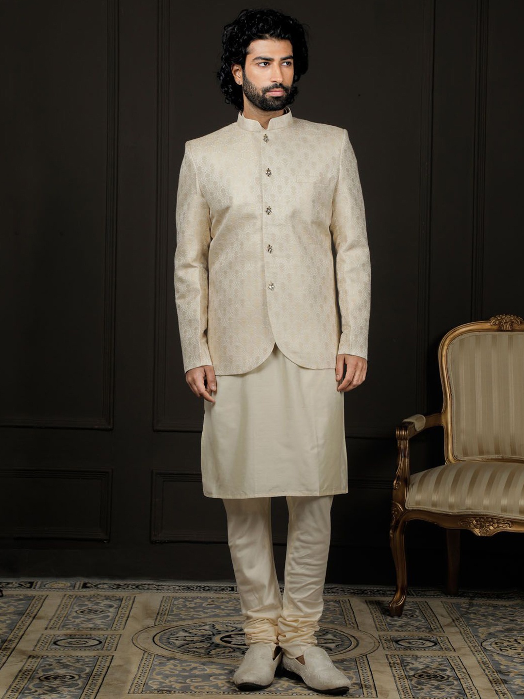 

VASTRAMAY Men Regular Kurta with Churidar, Cream