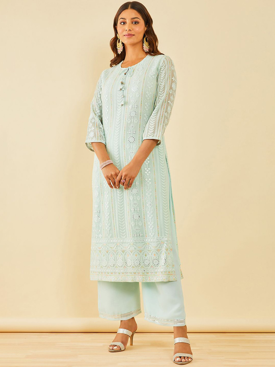 

Soch Women Floral Embroidered Regular Sequinned Kurta with Trousers, Blue