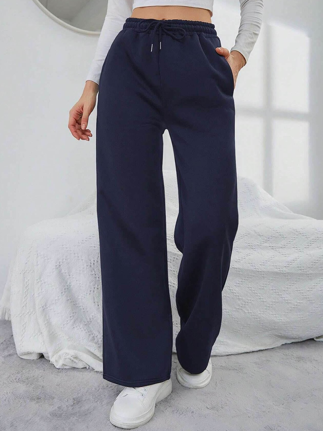 

FNOCKS Women Cotton Relaxed Fit Track Pant, Navy blue